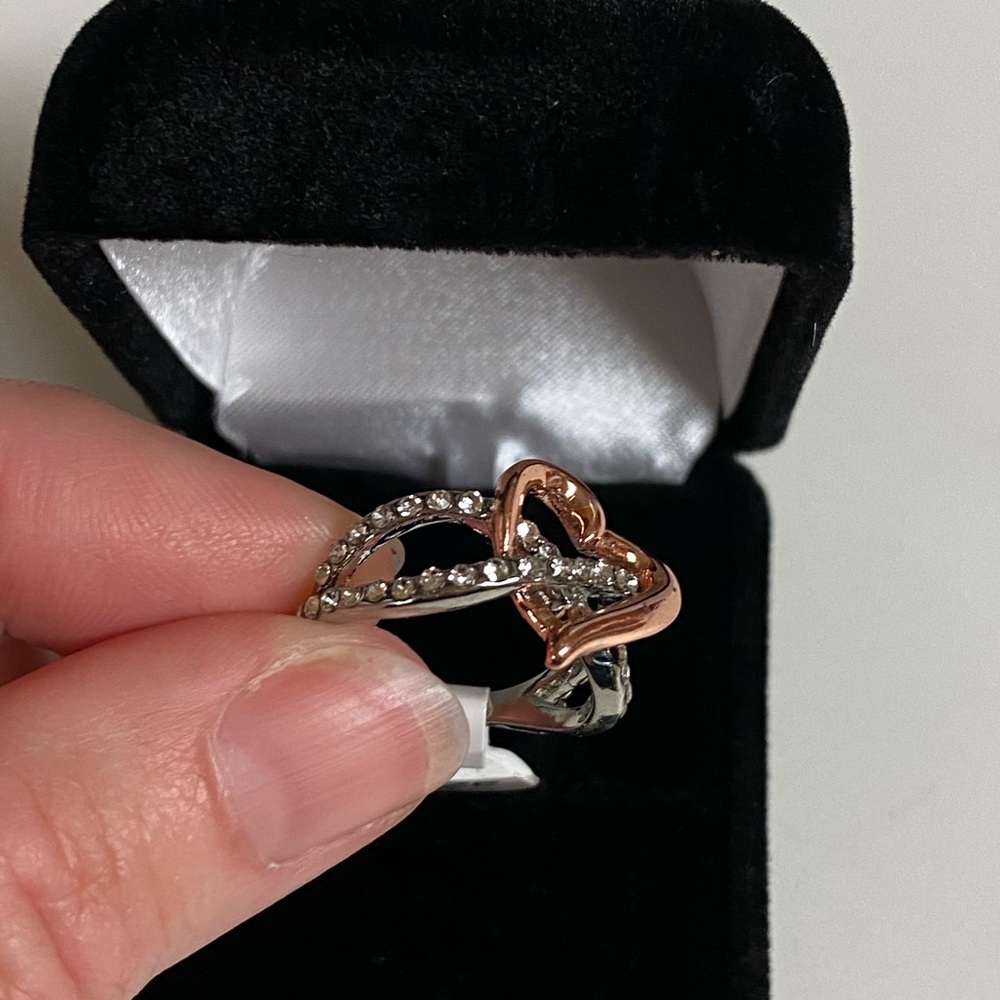Rose Gold & Silver Simulated Diamond Heart Ring - Picture 7 of 12